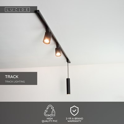 Lucide TRACK Track - 1-circuit Track lighting system - 1 meter - Black (Extension)